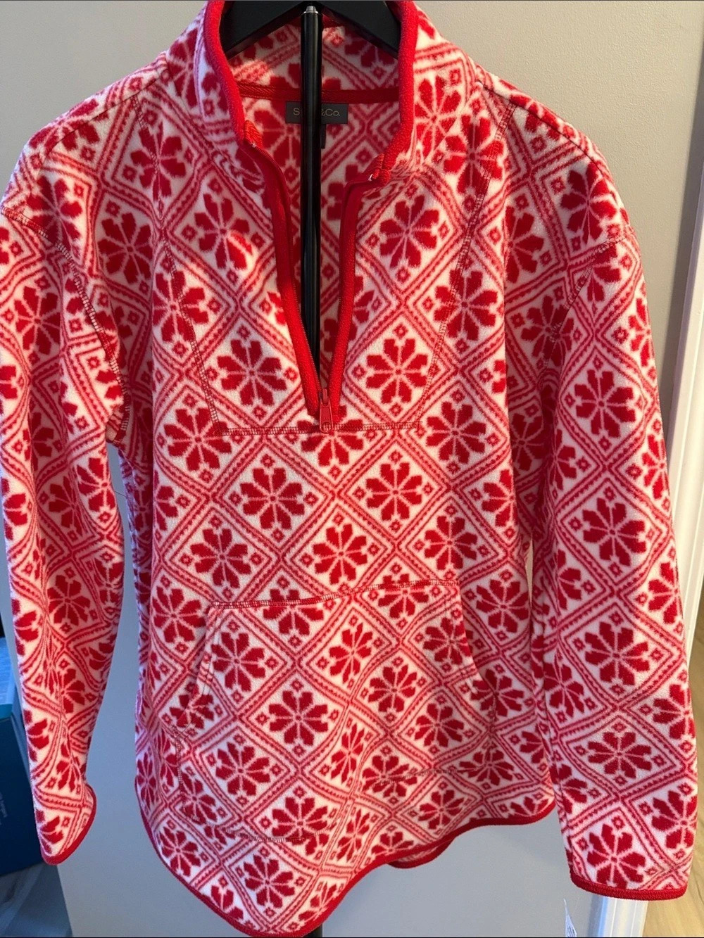 Style&Co. Geometric Quarter-Zip in Red & White